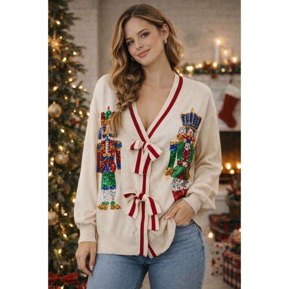Fantastic Fawn Sweaters - Fantastic‎ Fawn Nutcracker Cardigan Sweater Sequin Holiday L